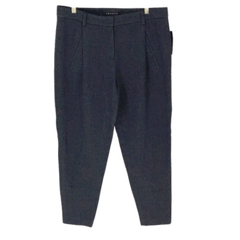 Theory Ferran Trousers‎ Women 8 Dark Charcoal Grey Wool Flannel Tapered Pleated